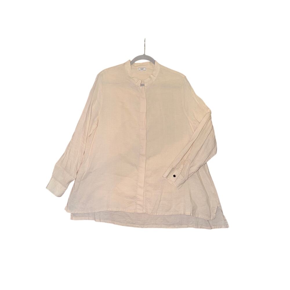 Zuri button front long sleeve yellow cream 100% linen top lagenlook XL Kenya